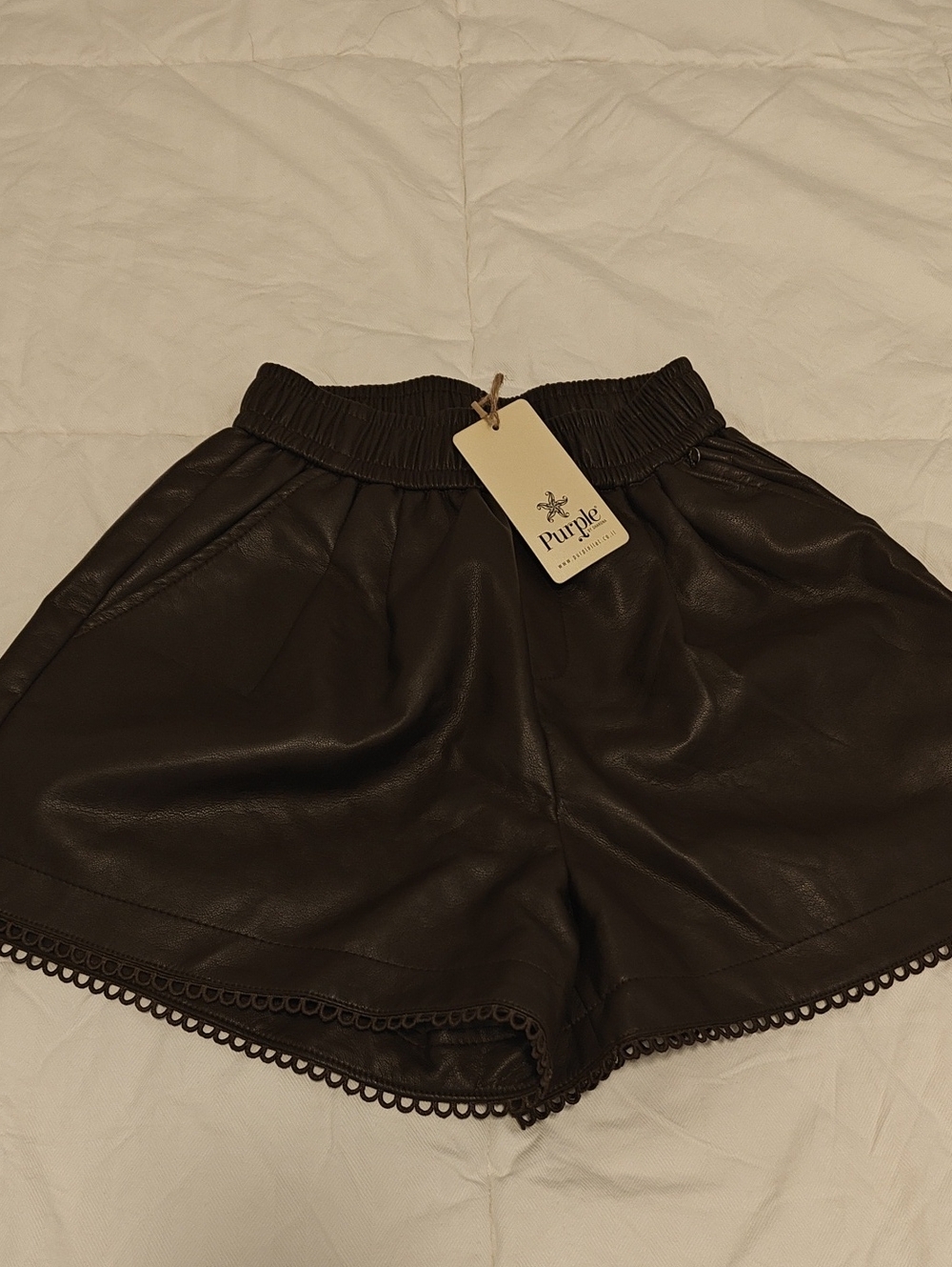 Purple Brand Black High-Waist Faux Leather Women's Shorts